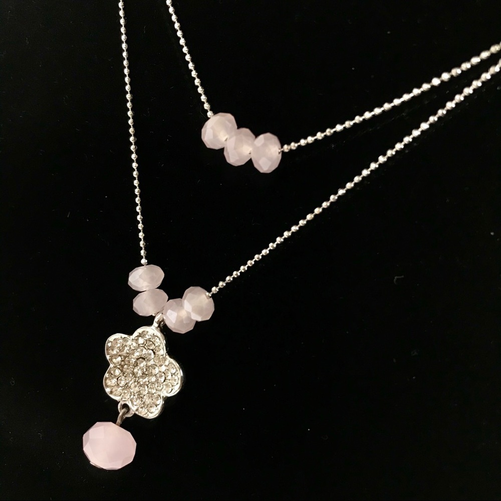Minimalist bead and rhinestone flower necklace